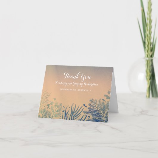 水中テーマの熱帯ビーチ結婚式は感謝していしています サンキューカード (正面)