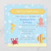 水中テーマ誕生日招待状 招待状 (正面/裏面)