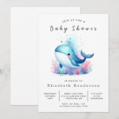 水中デジタルクジラの赤ちゃんシャワー 招待状 (正面/裏面)