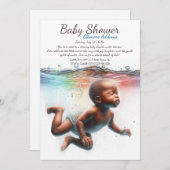 水中ドリームウォーターカラーベビーシャワー 招待状 (正面/裏面)