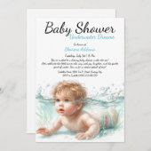 水中ドリームウォーターカラーベビーシャワー 招待状 (正面/裏面)