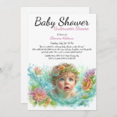 水中ドリームウォーターカラーベビーシャワー 招待状 (正面/裏面)