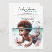 水中ドリームウォーターカラーベビーシャワー 招待状 (正面/裏面)