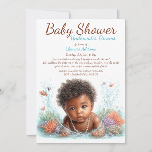 水中ドリームウォーターカラーベビーシャワー 招待状 (正面)