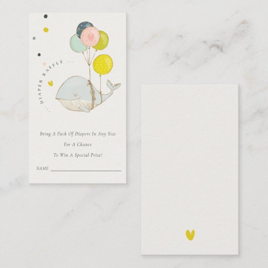水中バルーンホエールおむつラッフルベビーシャワー エンクロージャーカード (正面/裏面)