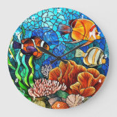 水中パラダイストロピカルフィッシュコーラルリーフウォール ラージ壁時計 (正面)