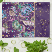 水中パープルリュックス |ダークパステル金ゴールドシーライフ キッチンタオル (折り畳み)