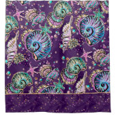 水中パープルリュックス |ダークパステル金ゴールドシーライフ シャワーカーテン (正面)