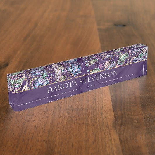 水中パープルリュックス |ダークパステル金ゴールドシーライフ デスクネームプレート (側面)