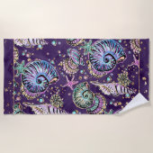 水中パープルリュックス |ダークパステル金ゴールドシーライフ ビーチタオル (正面)