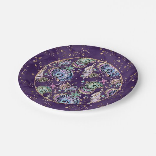 水中パープルリュックス |ダークパステル金ゴールドシーライフ ペーパープレート (アングル)