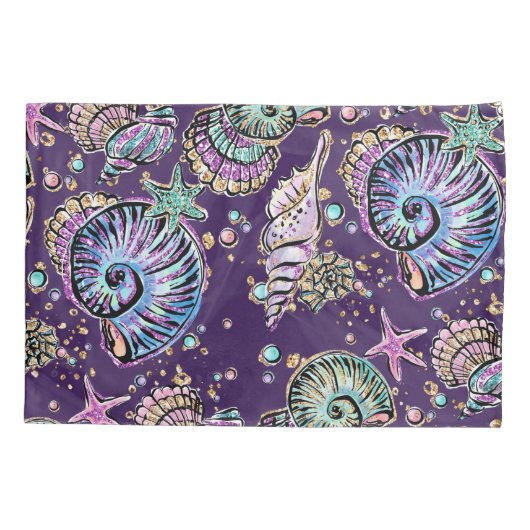 水中パープルリュックス |ダークパステル金ゴールドシーライフ 枕カバー (裏面)