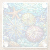 水中ヒトデとウニのステンドグラス ガラスコースター (裏面)