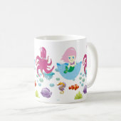 水中ピンクマーメイドとタコ海ファンタジー コーヒーマグカップ (正面右)