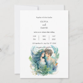 水中ファンタジーマーメイドカップルビーチ結婚式 招待状