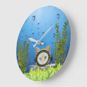 水中フォークが付いているスキューバダイビングのマスクの猫 ラージ壁時計 (傾斜)