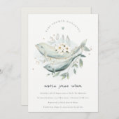 水中フローラ鯨魚ベビーシャワー招待状 サンキューカード (正面/裏面)