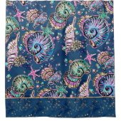 水中ブルーリュックス | Pastel金ゴールドシーシェル シャワーカーテン (正面)