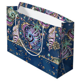 水中ブルーリュックス | Pastel金ゴールドシーシェル ラージペーパーバッグ