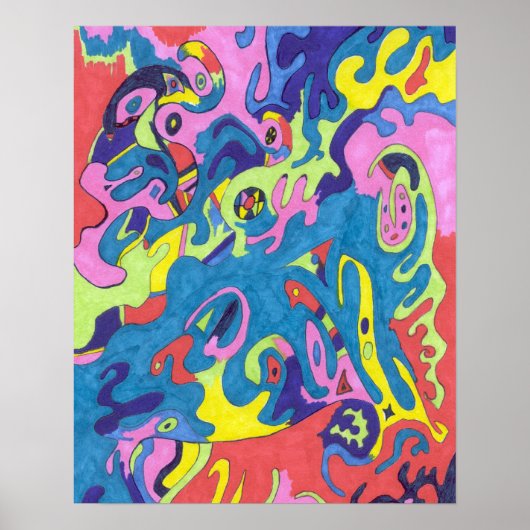 「水中プレイグラウンド」 16x20抽象芸術アート ポスター (正面)