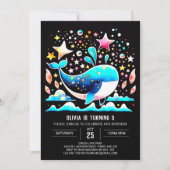 水中ホエールピンクガール誕生日 招待状 (正面)