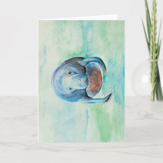 水中マナティー水彩画 カード (正面)
