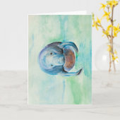 水中マナティー水彩画 カード (黄色い花)