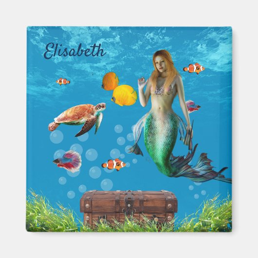 水中マーメイドトレジャー狩りファンタジーブルー マグネット (正面)