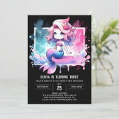 水中モダンマーメイド誕生日 招待状 (スタンド正面)