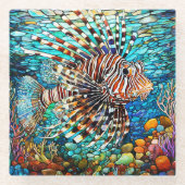 水中ライオンの魚ステンドグラス ガラスコースター (正面)