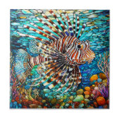 水中ライオンの魚ステンドグラス タイル (正面)