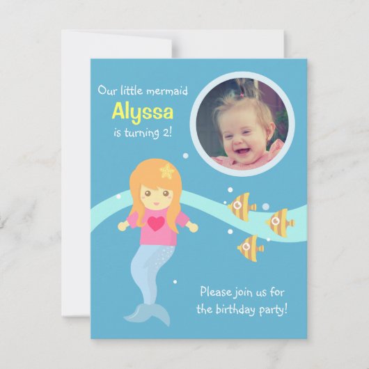 水中リトルマーメイド誕生日パーティーの写真 招待状 (正面)