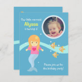 水中リトルマーメイド誕生日パーティーの写真 招待状 (正面/裏面)