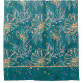 水中リュックス |ティール(緑がかった色)と金ゴールド海シーライフ シャワーカーテン (正面)