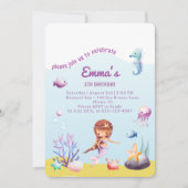 水中ワールドマーメイド誕生日 招待状 (正面)