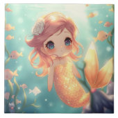 水中世界の可愛い金ゴールド人魚 タイル (正面)