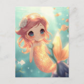 水中世界の可愛い金ゴールド人魚 ポストカード (正面)