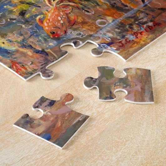 水中世界の熱帯魚のアクアリウムの絵画 ジグソーパズル (側面)