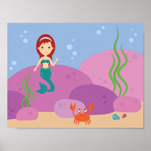 水中人魚の海の漫画の幼児部屋 ポスター