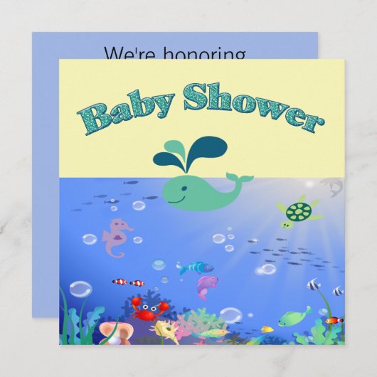 水中冒険ベビーシャワーボーイまたは少女 招待状 (正面/裏面)