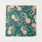 水中動物とのシームレスな海、銅 タペストリー (正面(横))