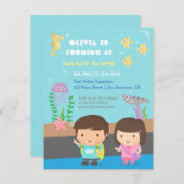 水中動物水槽子供の誕生日パーティー 招待状 (正面/裏面)