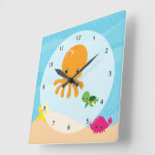 水中動物 スクエア壁時計 (傾斜)