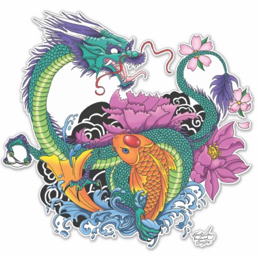 水中国の竜コイ魚 シール (正面)