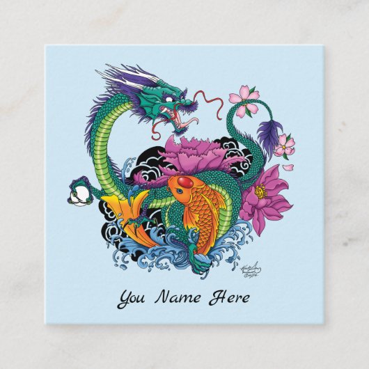 水中国の竜コイ魚 スクエア名刺 (正面)