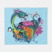 水中国の竜コイ魚 フリースブランケット (正面(横))
