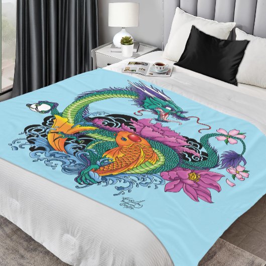 水中国の竜コイ魚 フリースブランケット