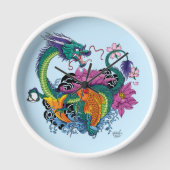 水中国の竜コイ魚 壁時計 (正面)