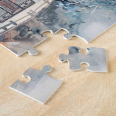 水中国の色の寺とさくらんぼの花 ジグソーパズル (側面)