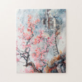 水中国の色の寺とさくらんぼの花 ジグソーパズル (縦)